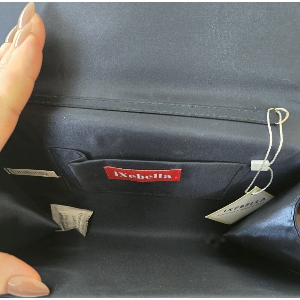 Sapphire Blue Shimmering Satin Evening Bag Bow Flap Clutch Purse Formal Wedding - Picture 7 of 9